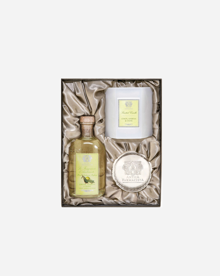 Gift Set: Lemon, Verbena & Cedar Candle + Diffuser + Tray