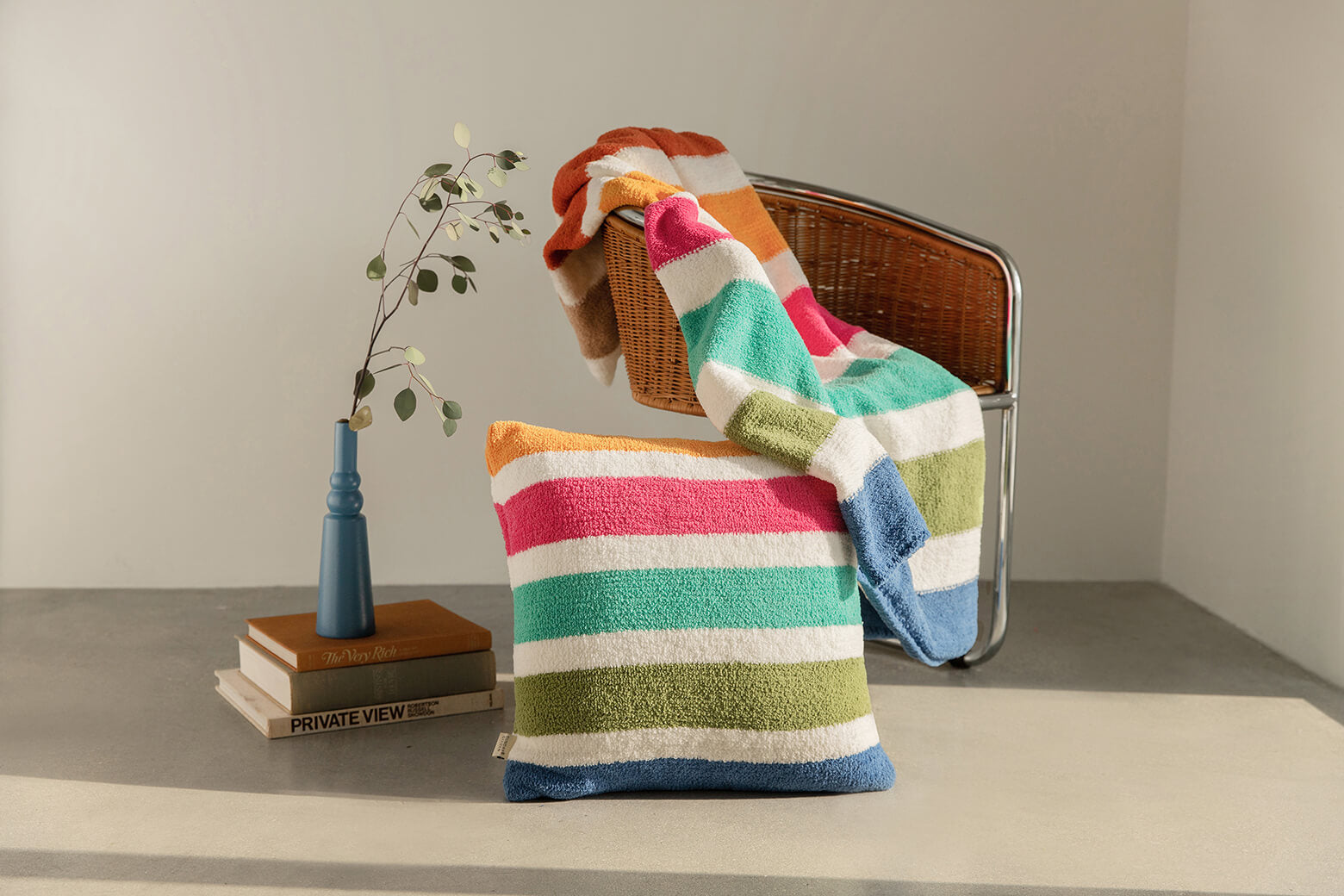 Colorful striped pillow and throw blanket. Sunday Citizen Burano Throw and Throw Pillow in Vibrant.