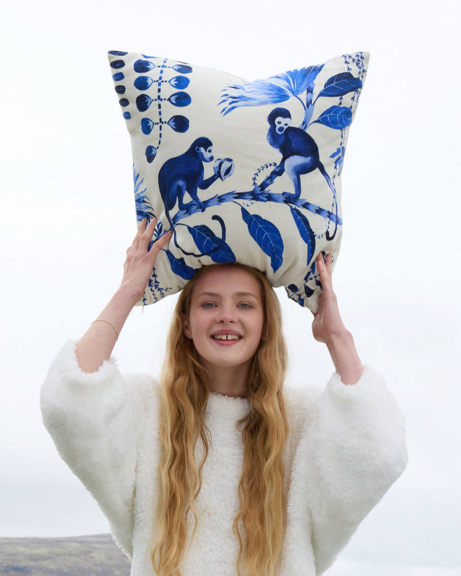 Sunday-Citizen_Blue-Monkeys-Throw-Pillow_ Off White