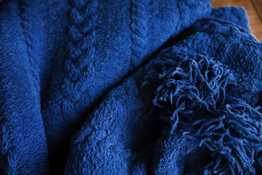 Braided Snug Pom Pom Throw Navy