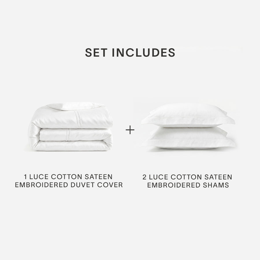 Sunday Citizen Luce Cotton Sateen Duvet Cover Bundle in White