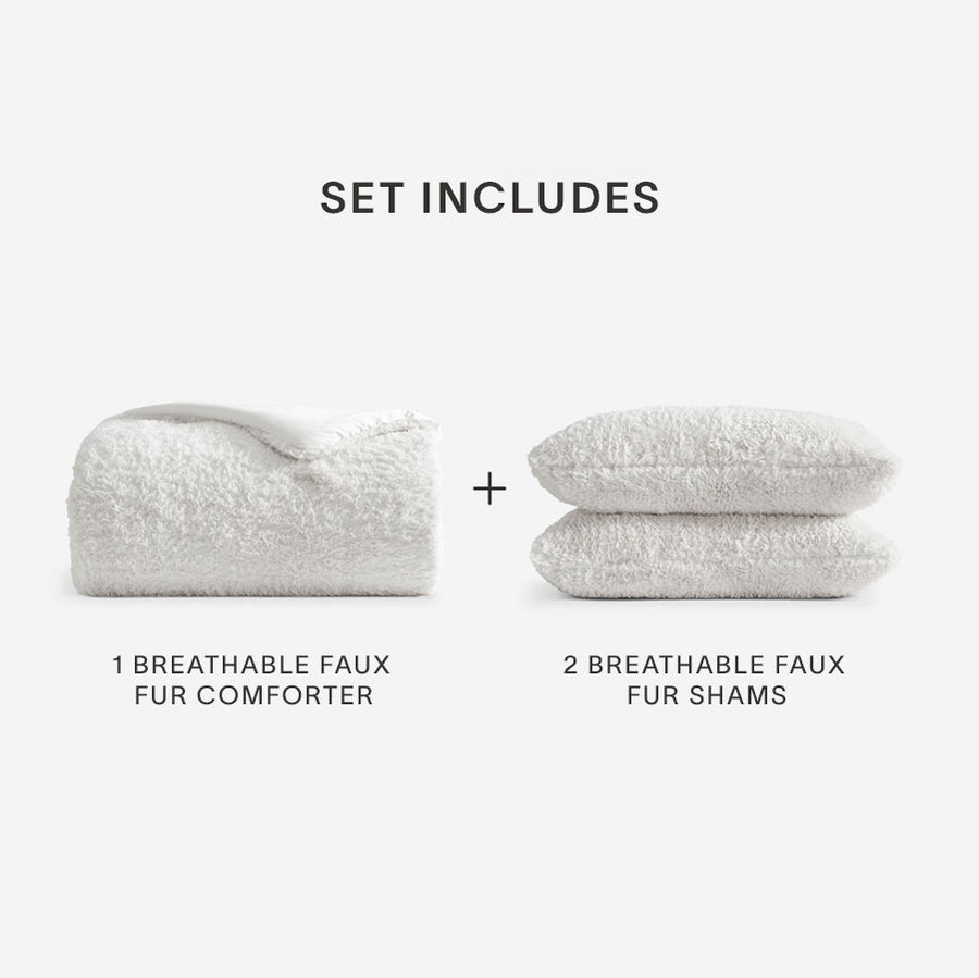 Breathable Faux Fur comforter Bundle White