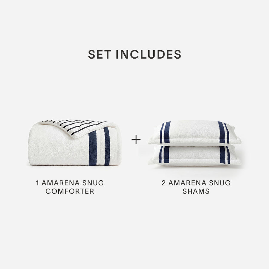 Sunday Citizen Amarena Snug Striped Comforter in Midnight - Off White