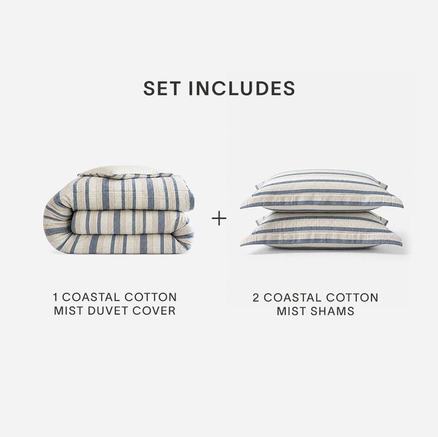 Coastal Reversible Cotton Mist  Duvet Bundle Off White - Taupe - Blue