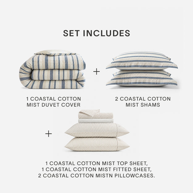 Coastal Reversible Cotton Mist  Move-in Bundle Off White - Taupe - Blue