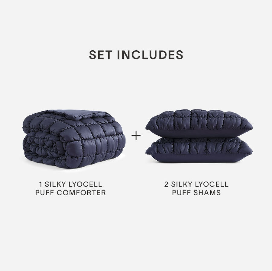 Sunday Citizen Silky Lyocell Puff Sham Set Comforter Bundle Baritone Blue