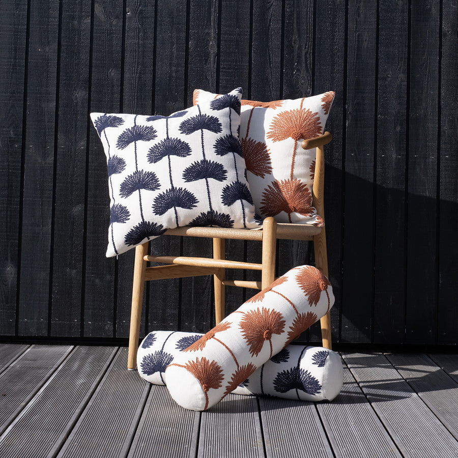 Palm-Leaf-Emb-Bolster Navy - Off White  Sienna - Off White 