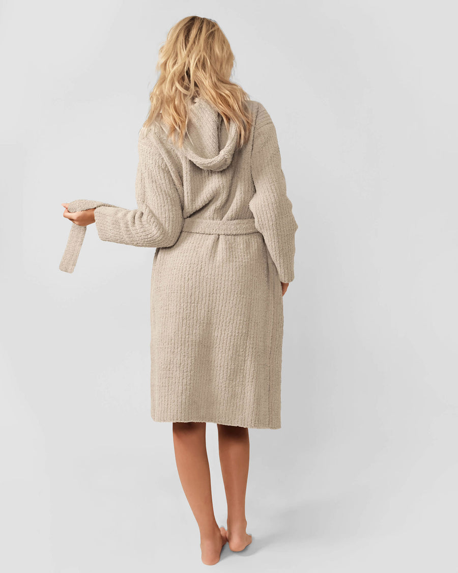 Ribbed Hooded Robe Biscotti