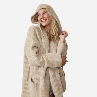 Ribbed Hooded Robe Biscotti