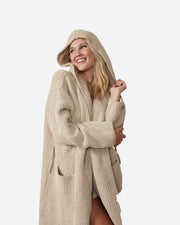 Ribbed Hooded Robe Biscotti