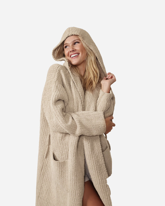 Ribbed Hooded Robe Biscotti