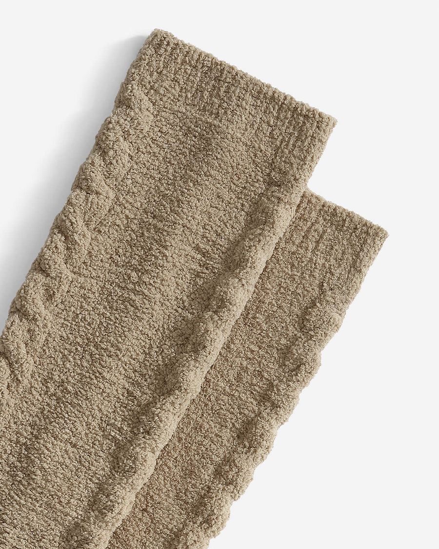 Braided Overknees Snug Socks Biscotti