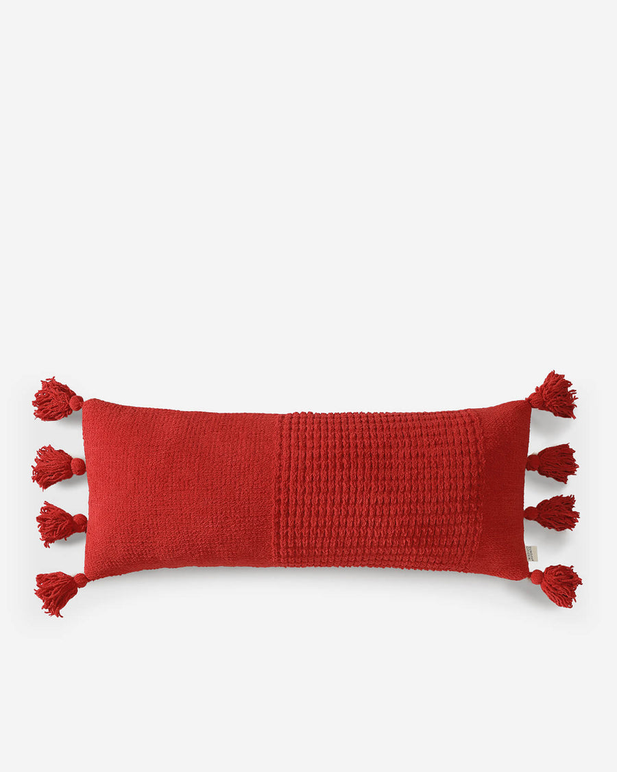 Braided Pom Pom Lumbar Pillow Rouge