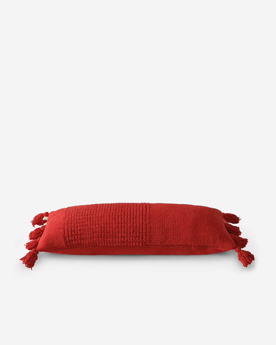 Braided Pom Pom Lumbar Pillow Rouge