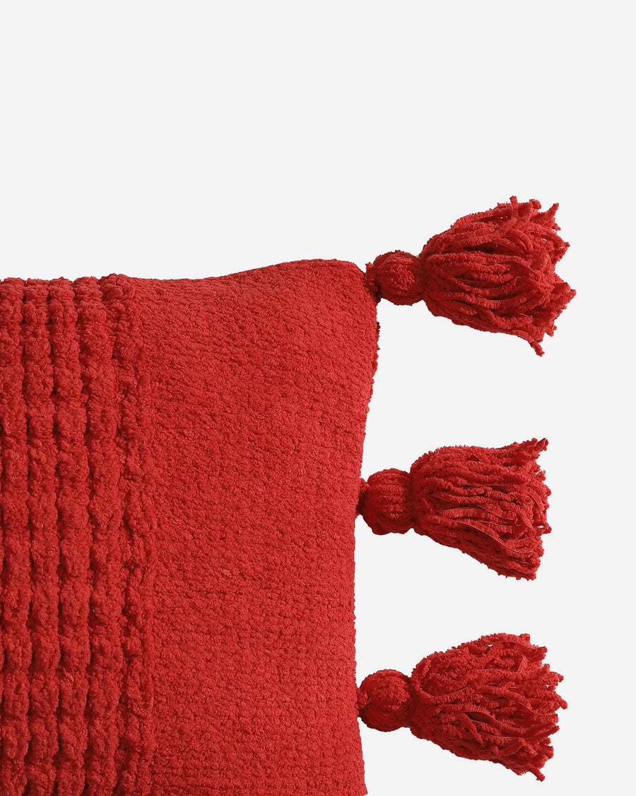 Braided Pom Pom Lumbar Pillow Rouge