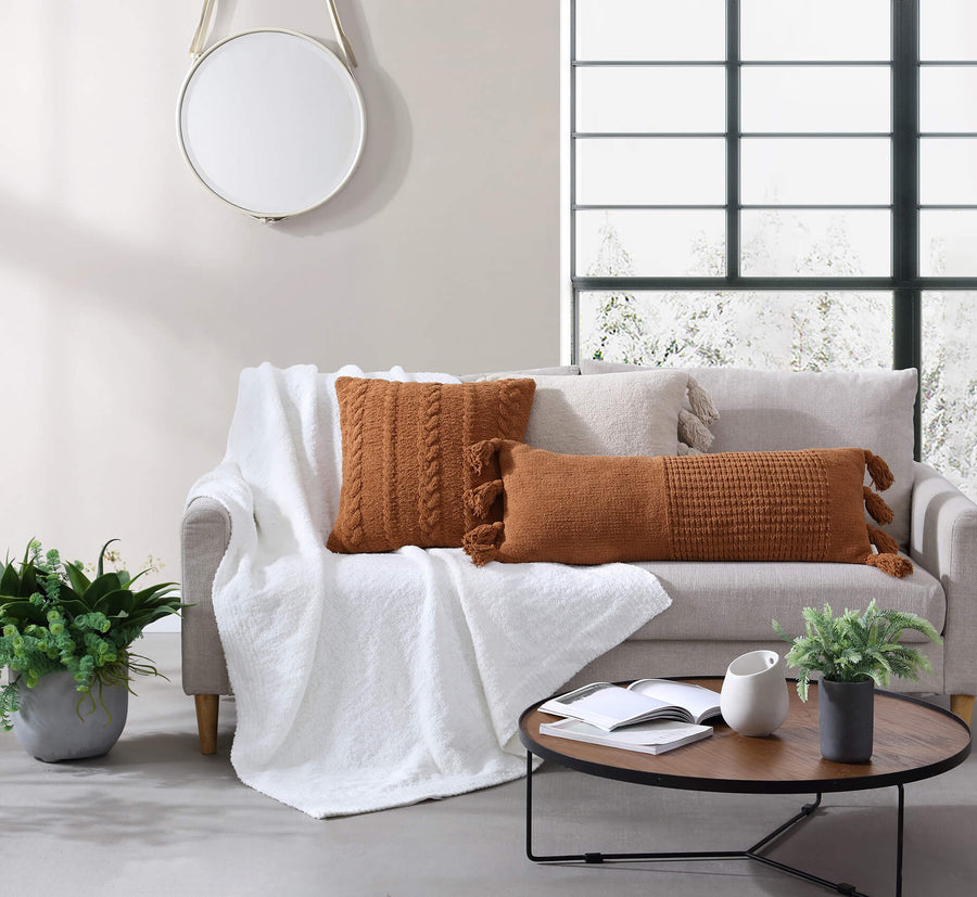 Braided Pom Pom Lumbar Pillow Sienna
