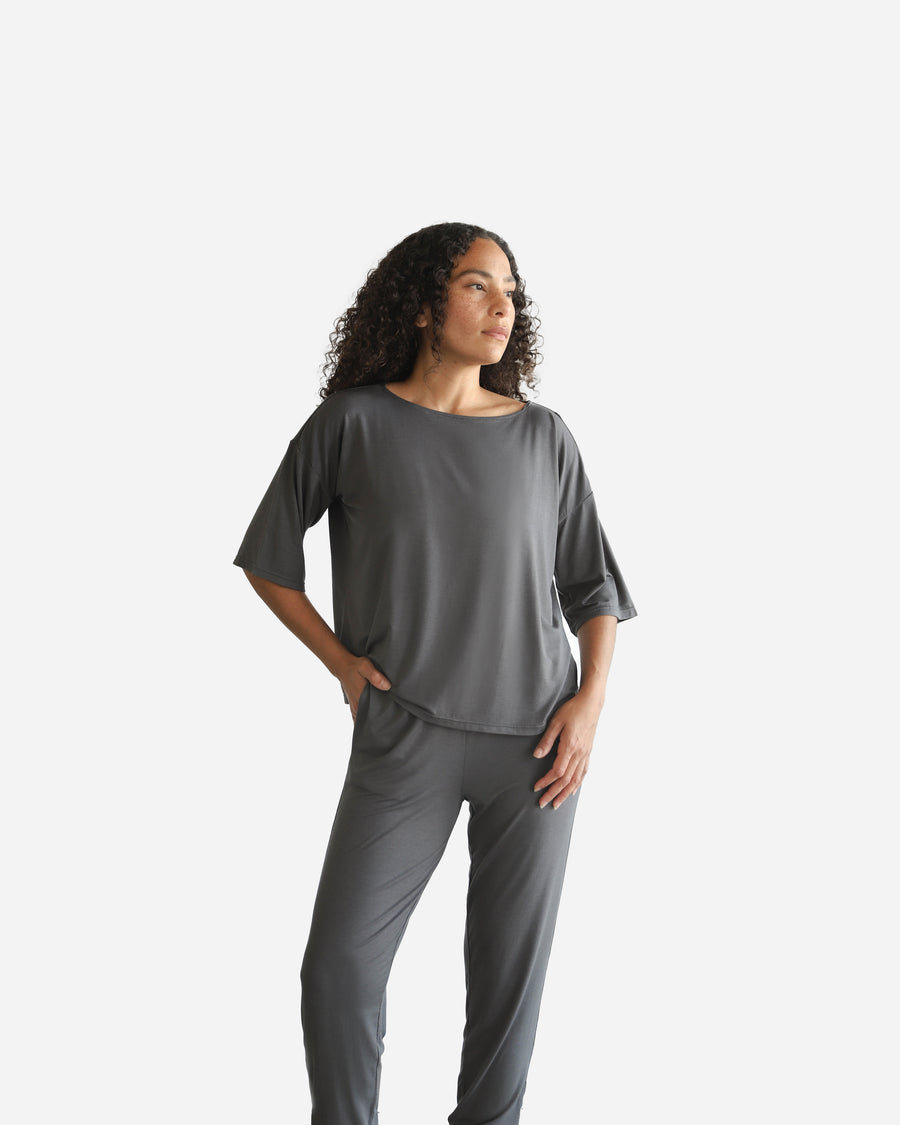 Butter Modal Boat Neck Tee Coal