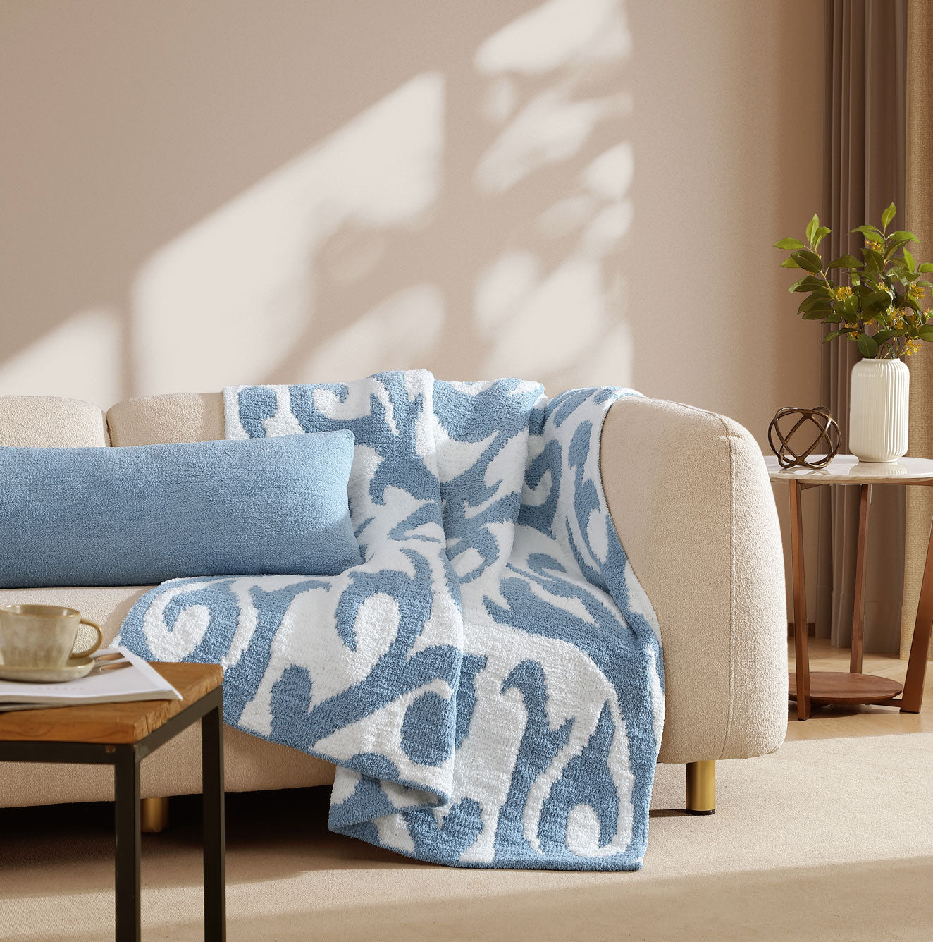 Blue white online throw