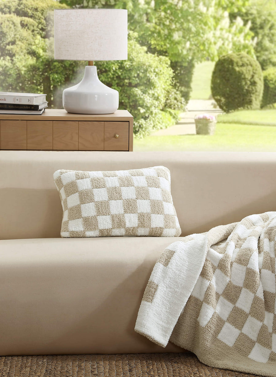 Checkerboard Mini Pillow Sahara Tan - Off White