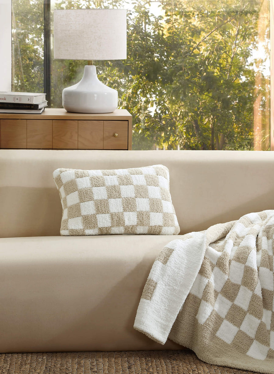 Checkerboard Mini Pillow Sahara Tan - Off White