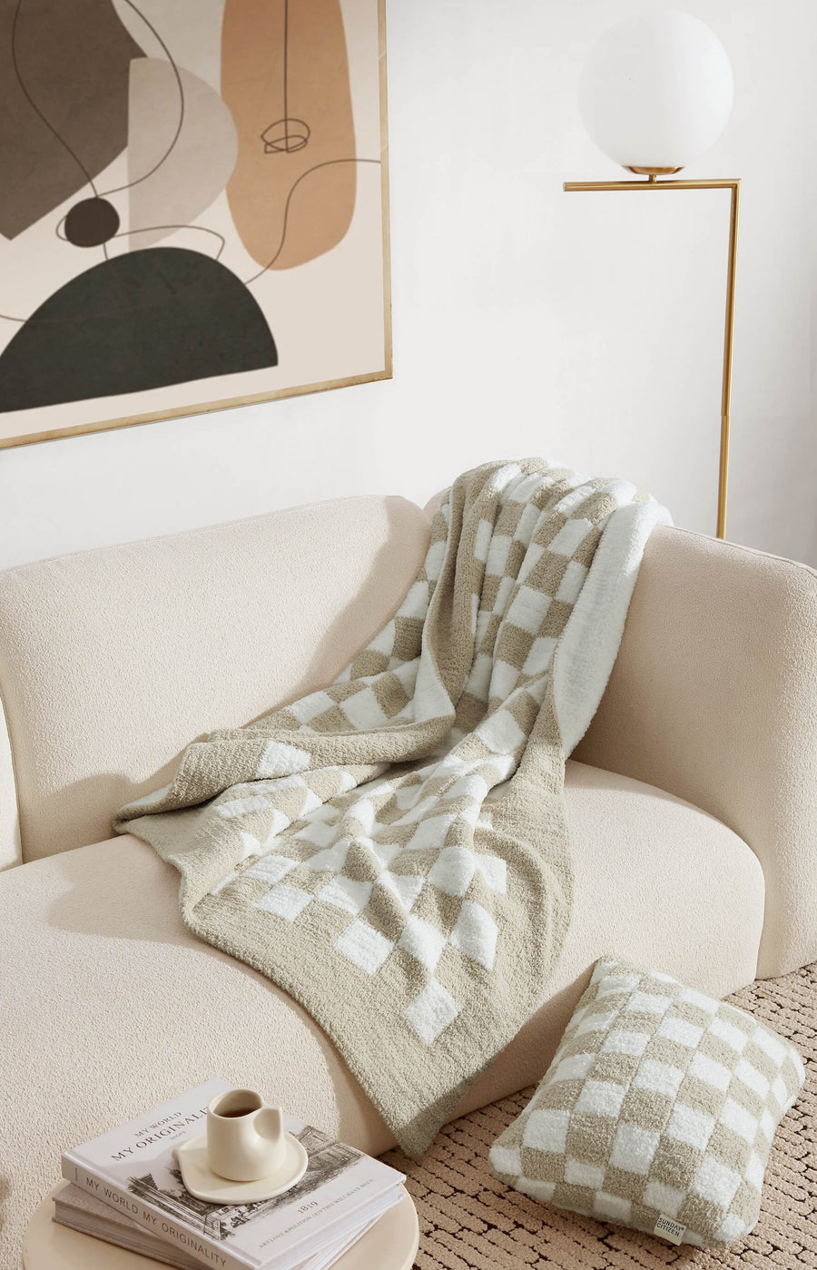 Checkerboard Throw Sahara Tan - Off White