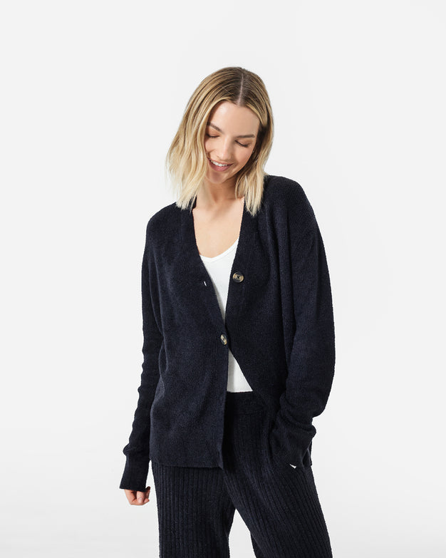 CloudCool Oversized Ribbed Buttoned Cardigan Coal