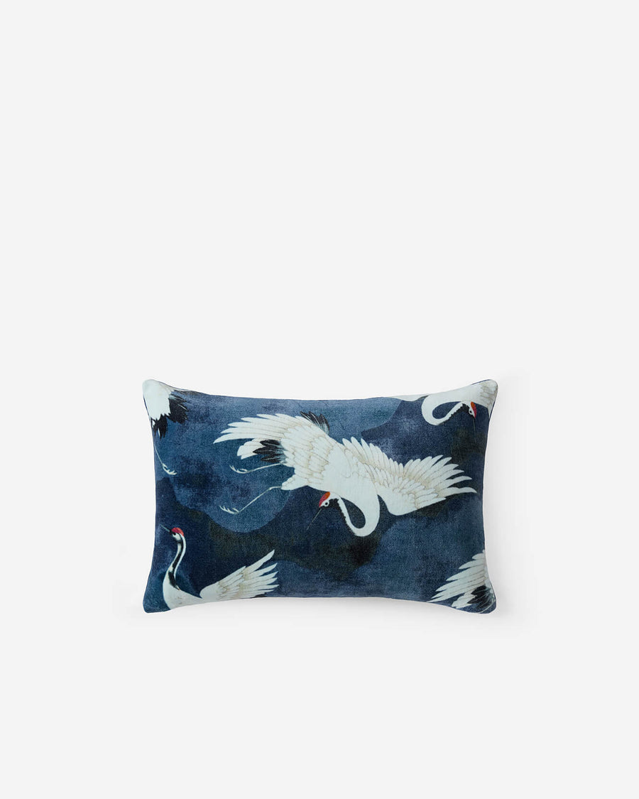 Image of Velvet Crane in the Clouds Small Lumbar Pillow