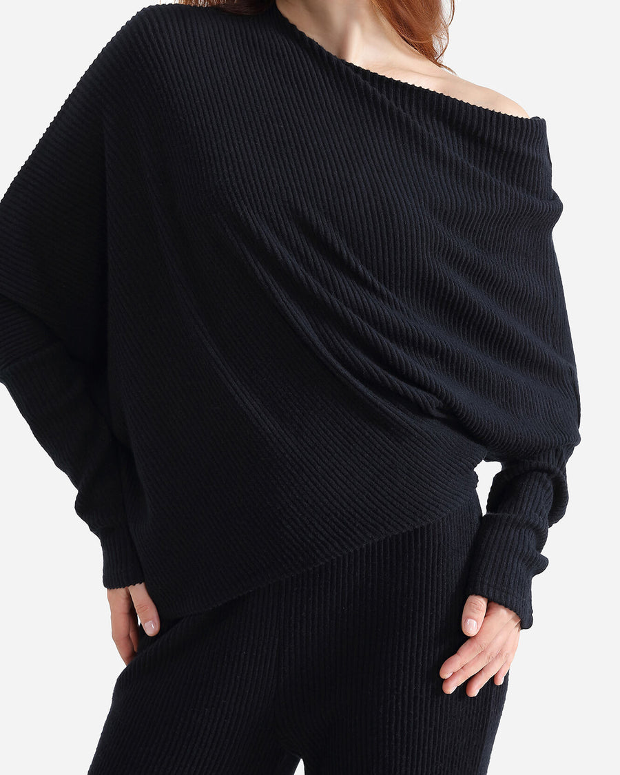Sunday Citizen Faux Cashmere Asymmetrical Long Sleeve Black