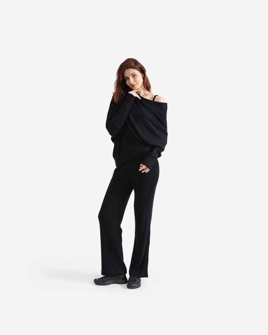 Sunday Citizen Faux Cashmere Asymmetrical Long Sleeve Black