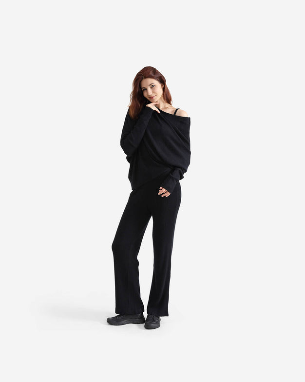 Sunday Citizen Faux Cashmere Asymmetrical Long Sleeve Black