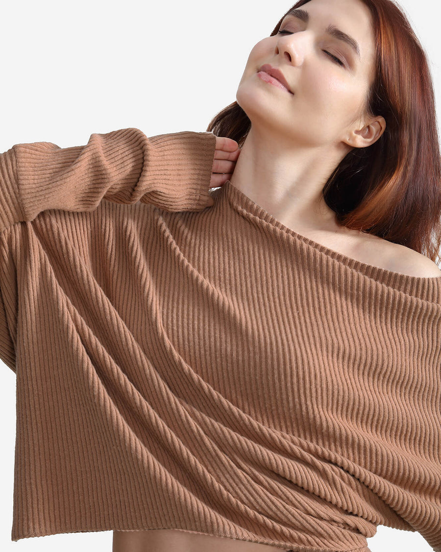 Sunday Citizen Faux Cashmere Asymmetrical Long Sleeve Cafe Au Lait