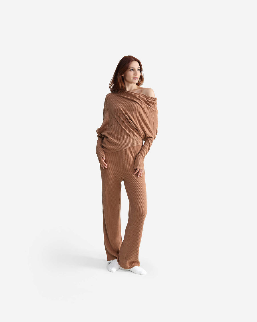 Sunday Citizen Faux Cashmere Asymmetrical Long Sleeve Cafe Au Lait