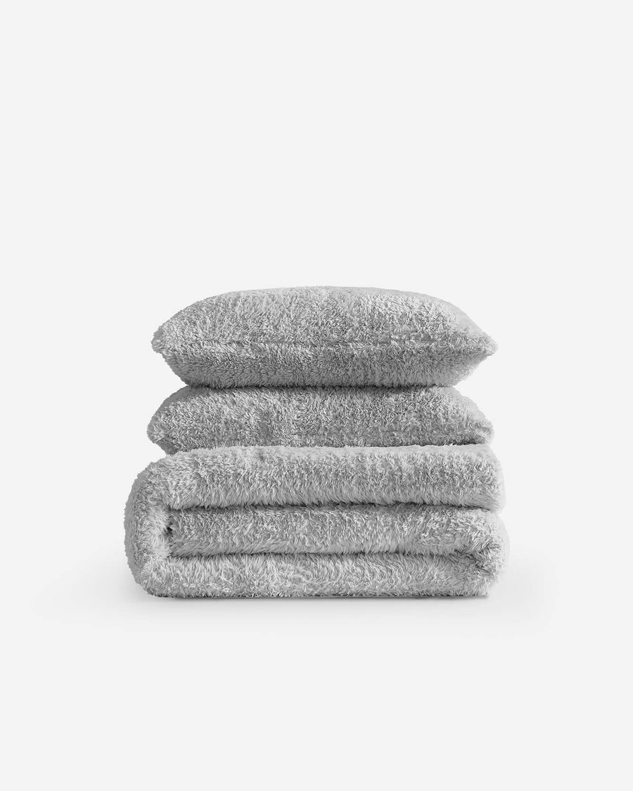 Breathable Faux Fur comforter Bundle Gray