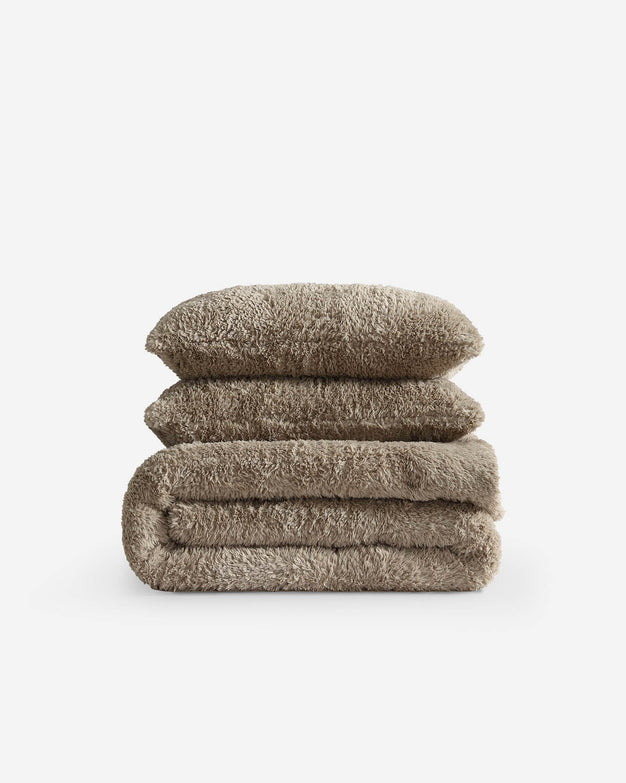 Breathable Faux Fur comforter Bundle toffee