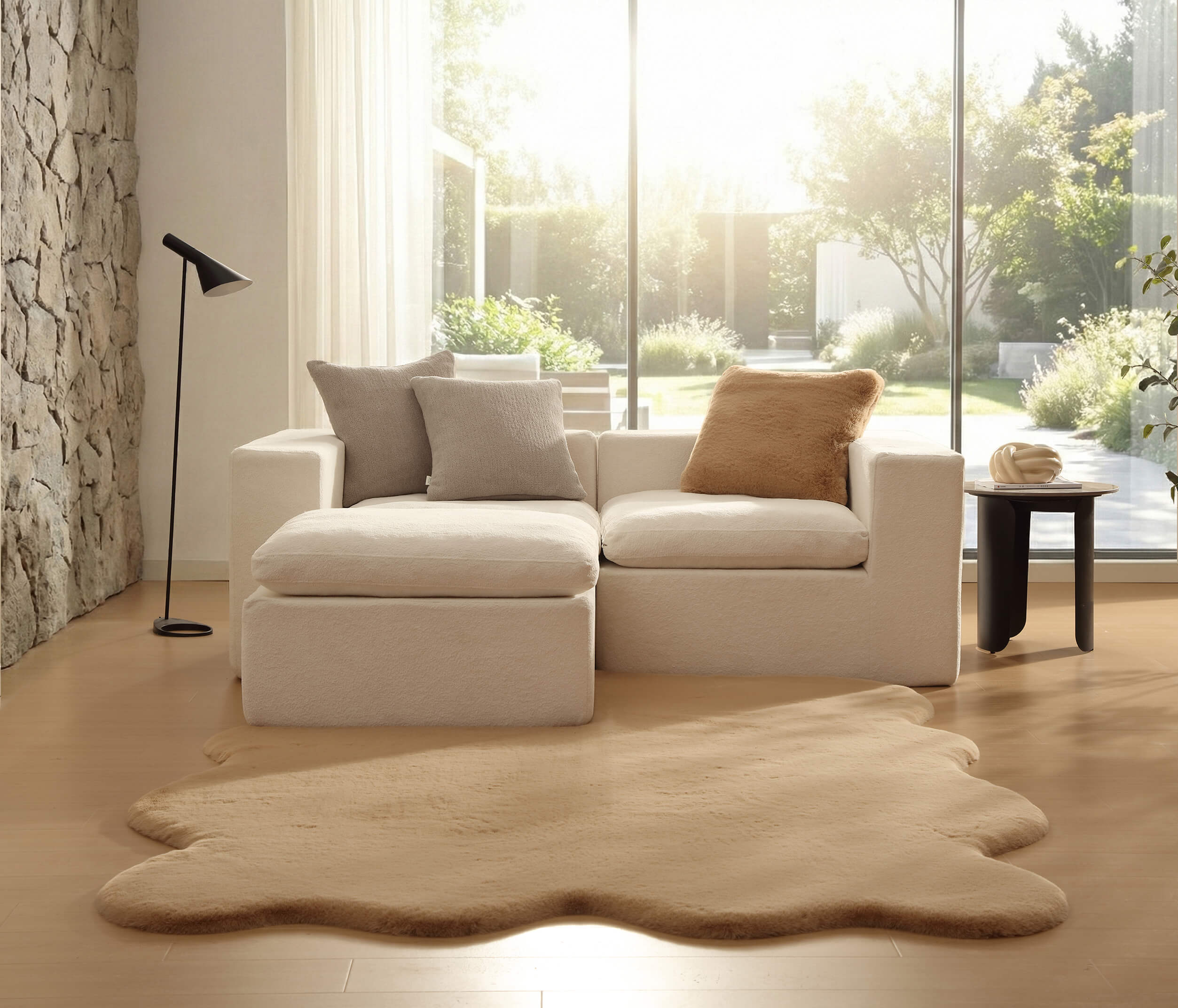 Sunday-Citizen_Faux-Fur-Throw Pillow Rug Tan