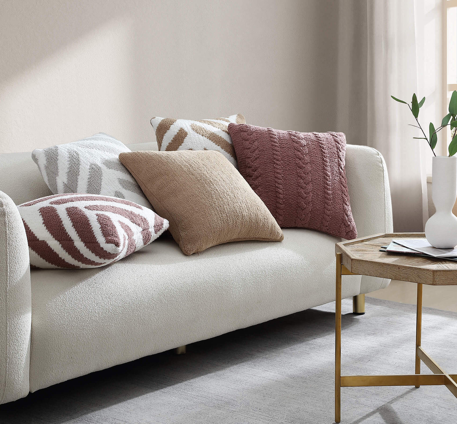 Grey couch pink online pillows