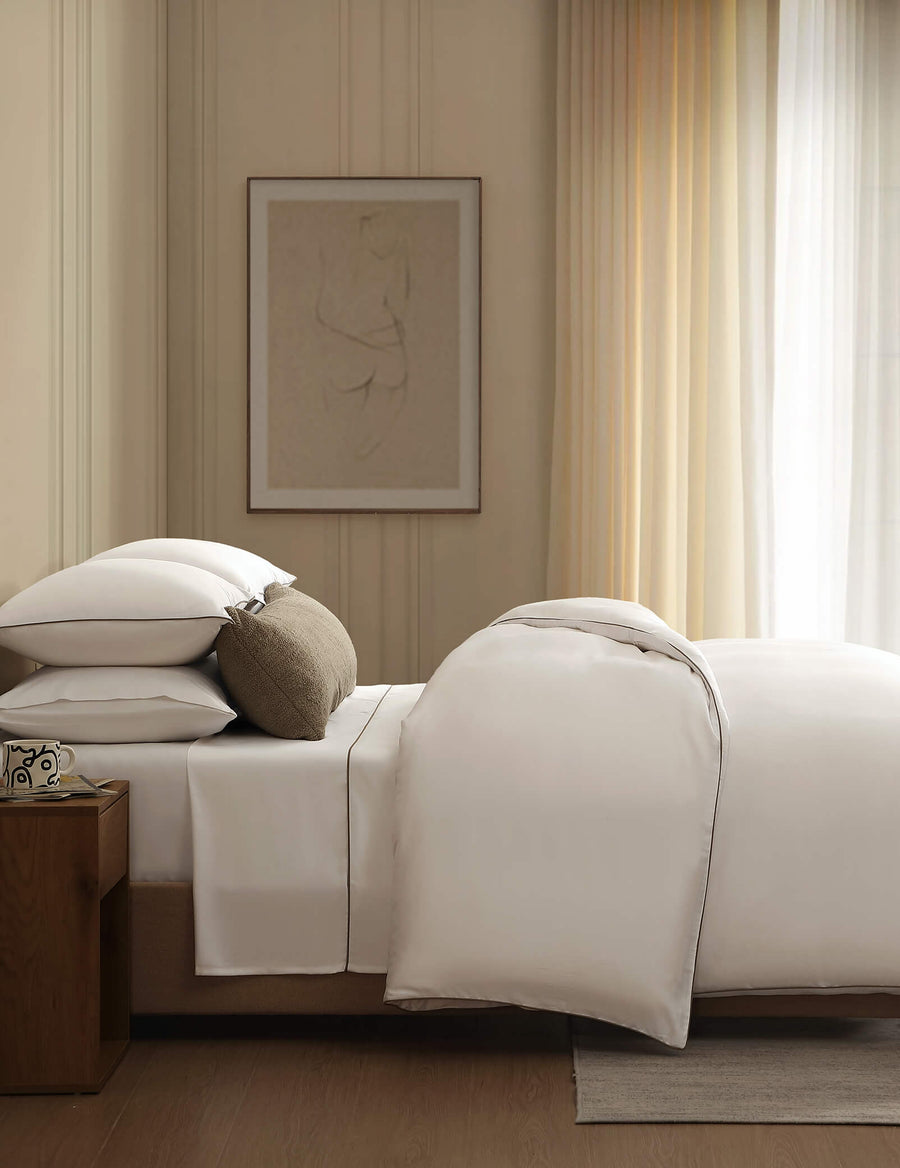 Luxe-Bamboo-Piping-Duvet-Cover White - Boulder