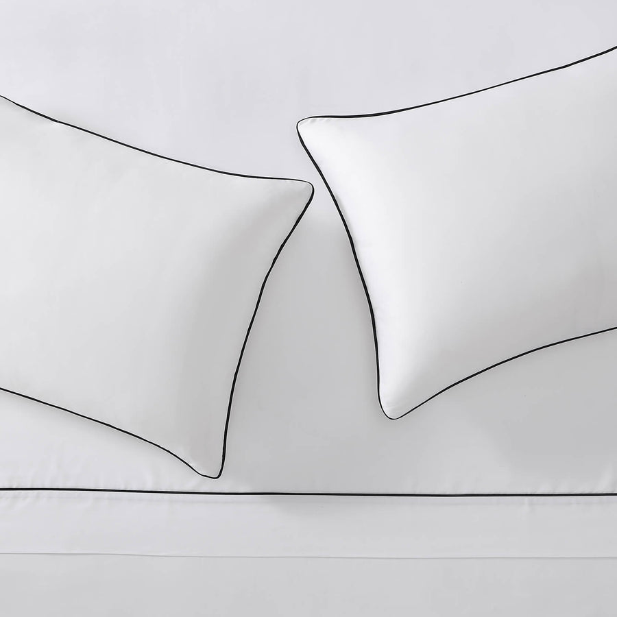 Luxe Bamboo Piping Sham Set White - Black