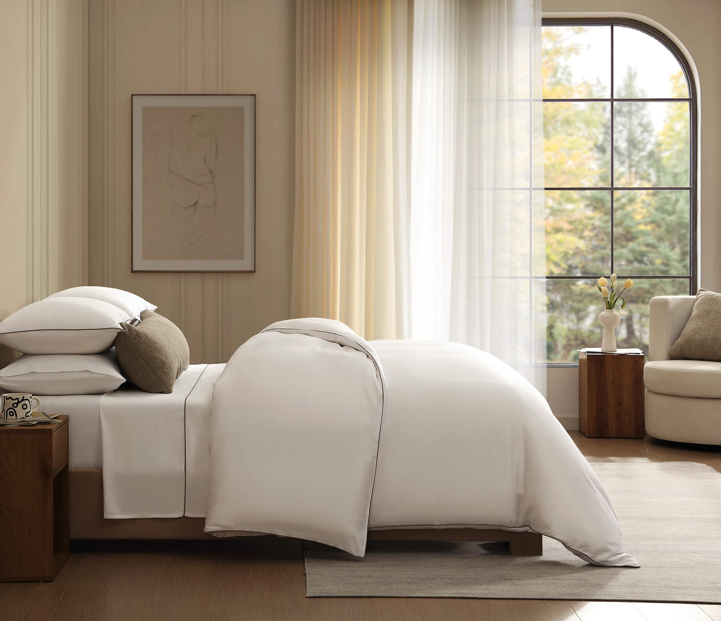 Luxe-Bamboo-Piping-Duvet-Cover White - Boulder