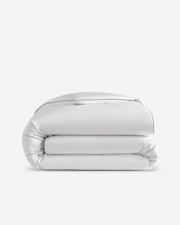 Sunday-Citizen_Luxe-Bamboo-Piping-Duvet-Cover White - Boulder Olive Leaf