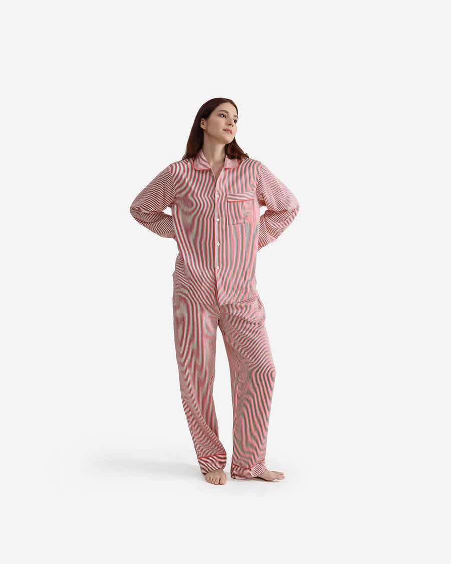 Image of Silky Lyocell Long Striped Pajama Set