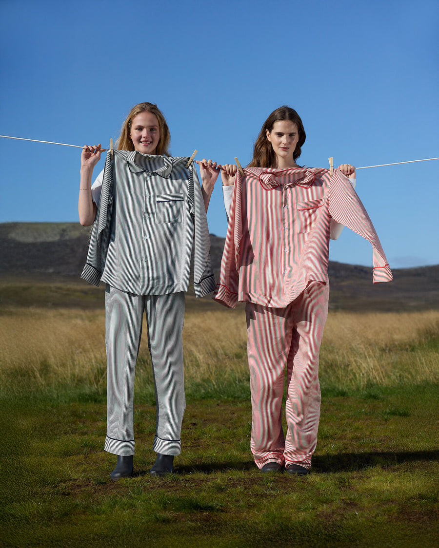 Sunday Citizen Lyocell Long Striped PJ Set Red White