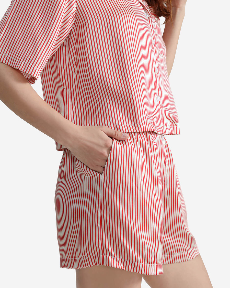 Sunday Citizen Lyocell Short Striped PJ  Set Stripes Red White
