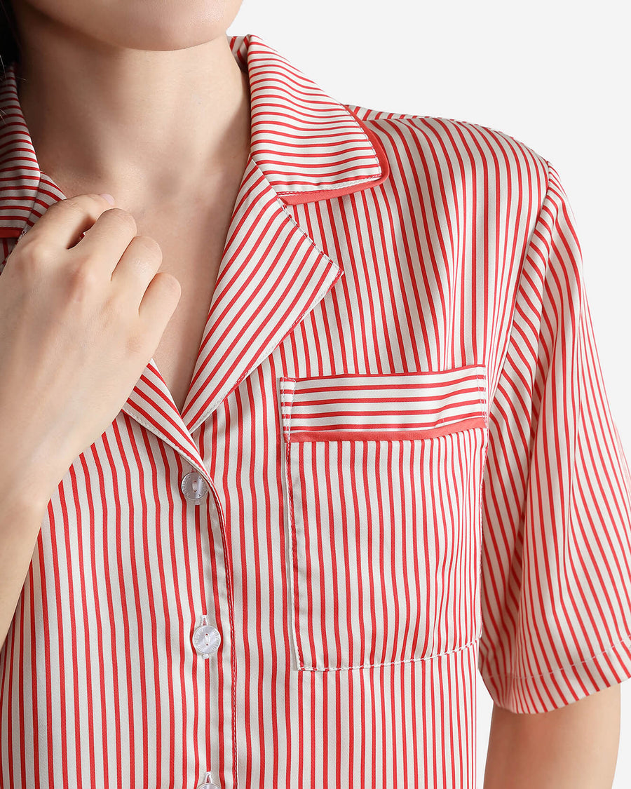 Sunday Citizen Lyocell Short Striped PJ  Set Stripes Red White