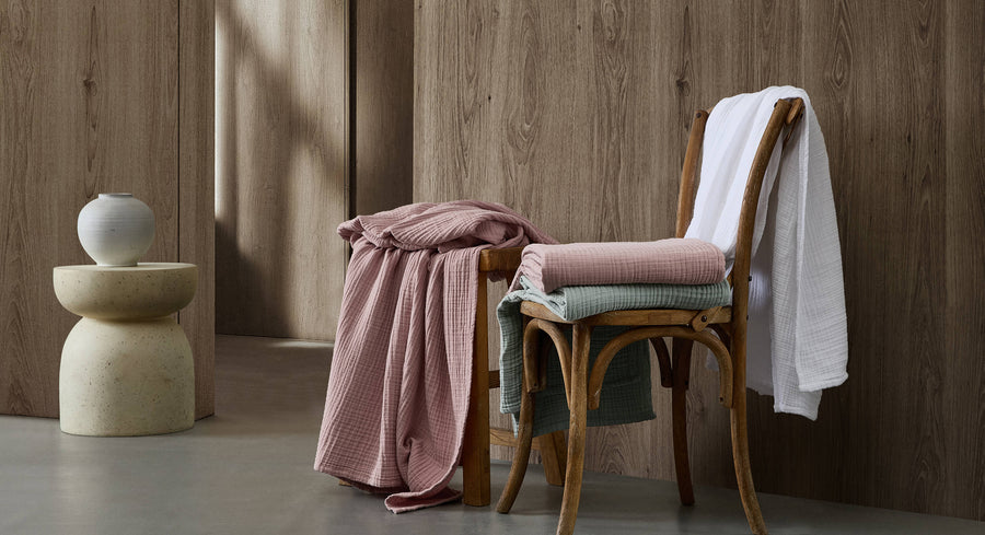 Sunday Citizen Muslin Throw in Dusty Rose Jade White