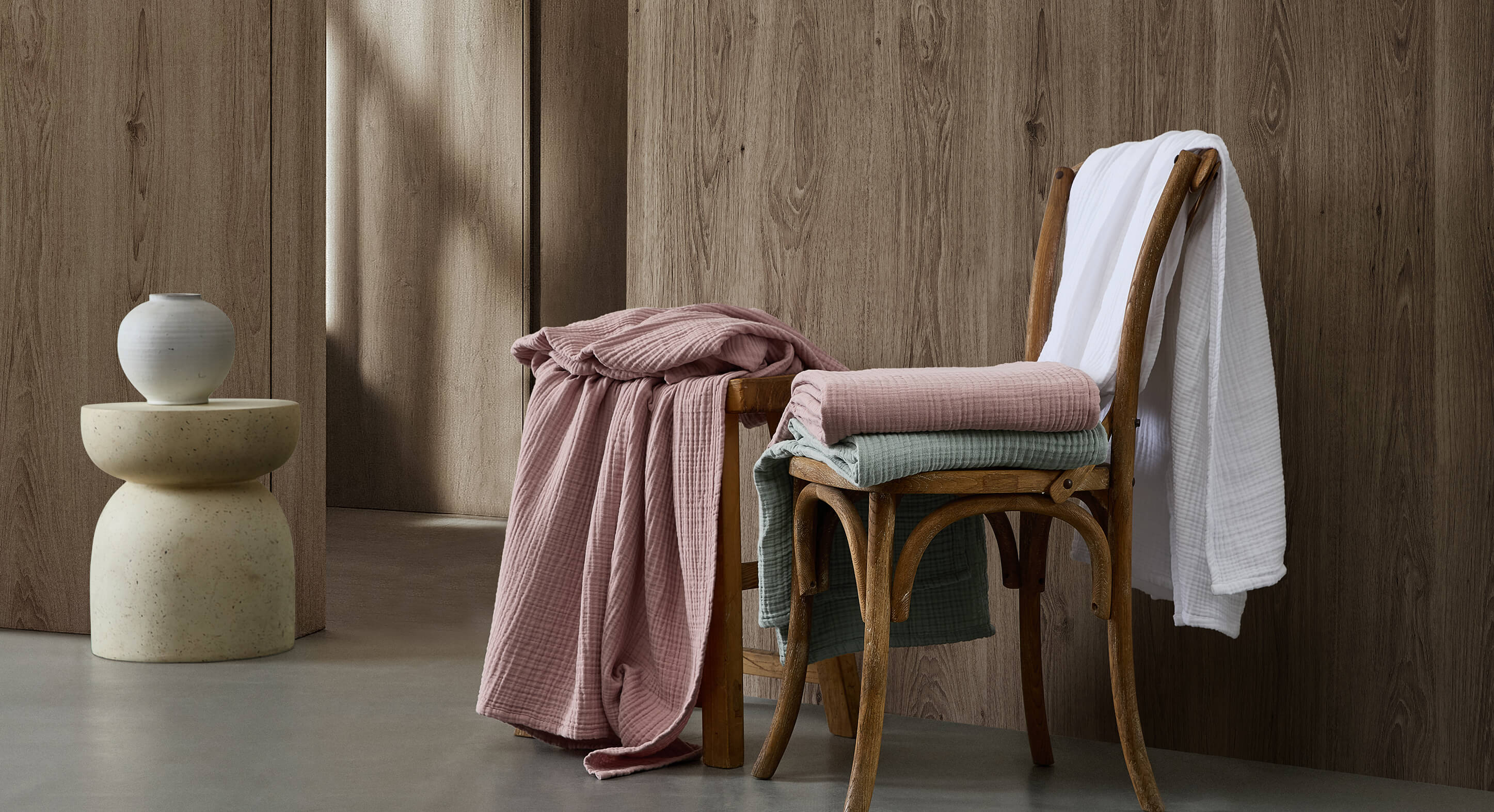 Sunday Citizen Muslin Throw in Dusty Rose Jade White