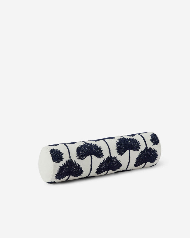 Palm_Leaf_Embroidered_Throw_Pillow_Bolster Navy - Off White