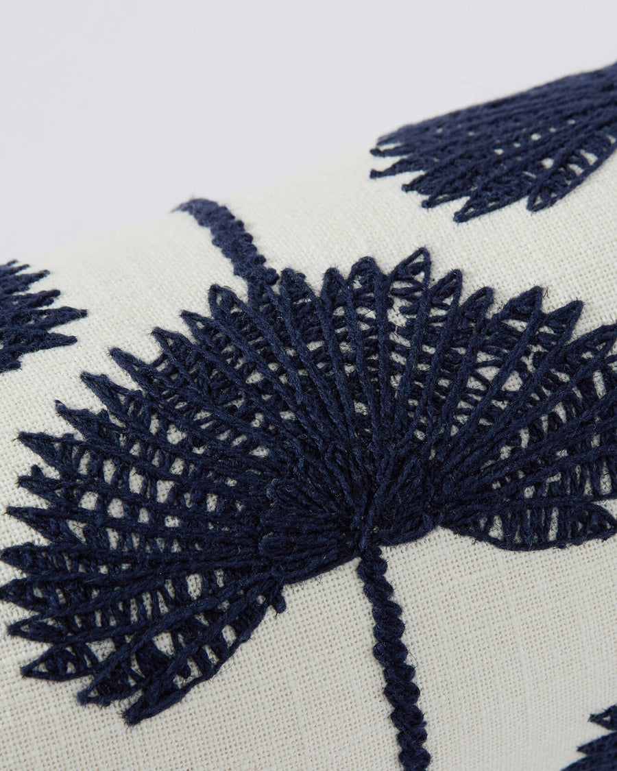 Palm_Leaf_Embroidered_Throw_Pillow_Bolster Navy - Off White