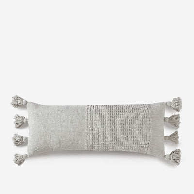 Braided Pom Pom Lumbar Pillow Cloud Gray