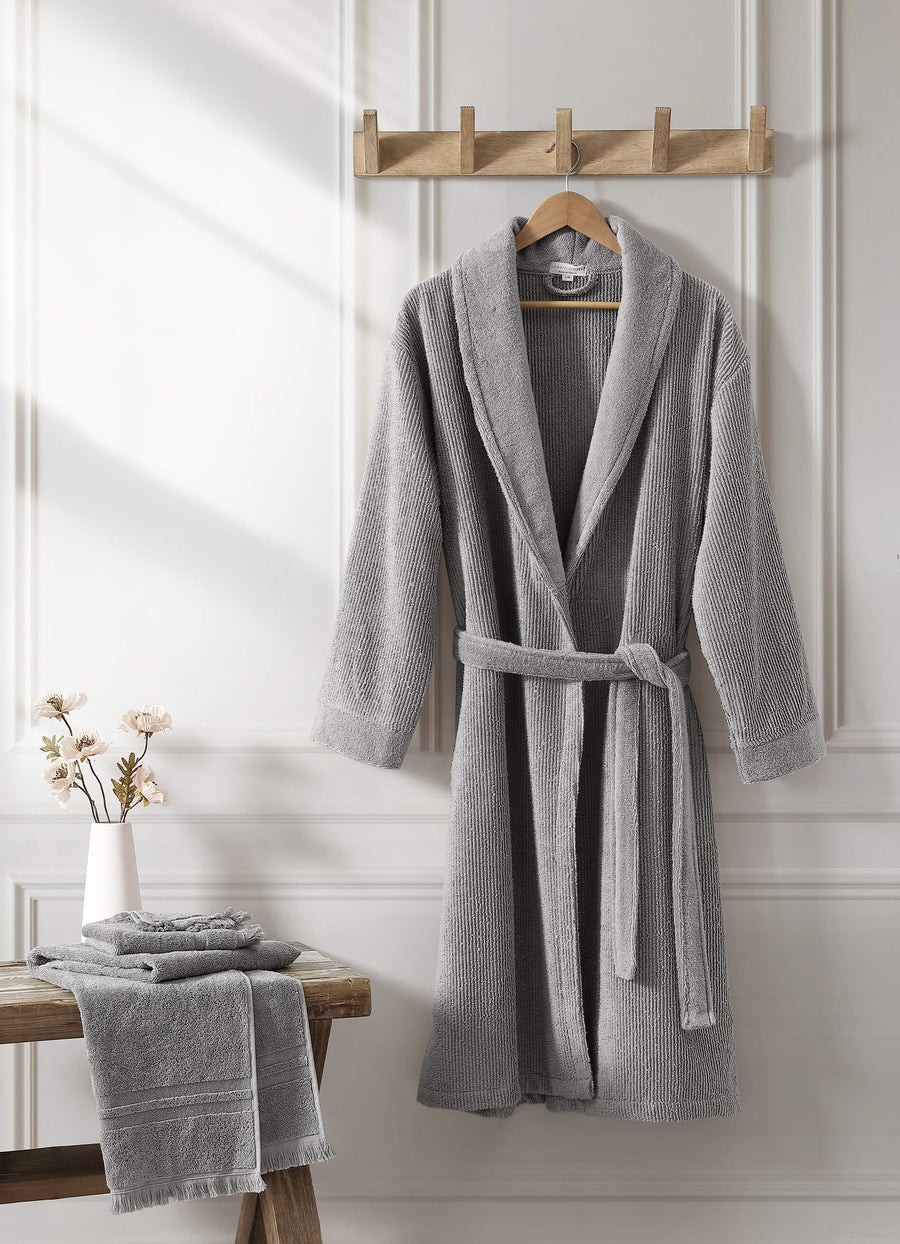 Ribbed Bath Robe Pearl Gray